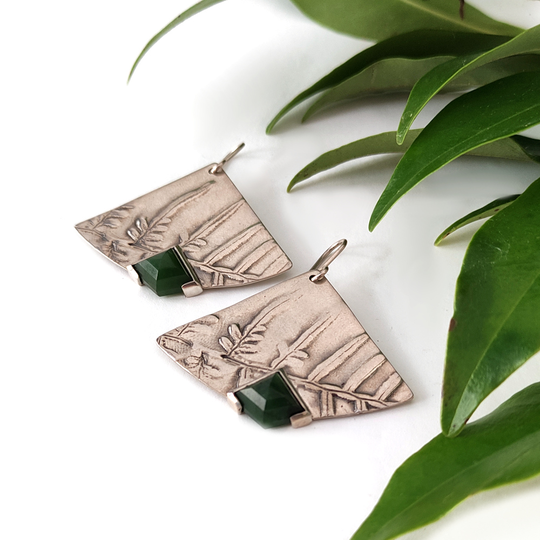 Fern Fan Faceted Pounamu Earrings