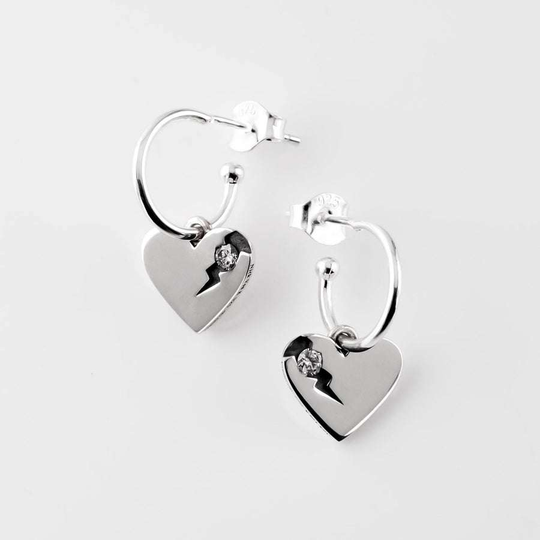Perfectly Flawed Heart Earrings with Lab Diamonds in Silver