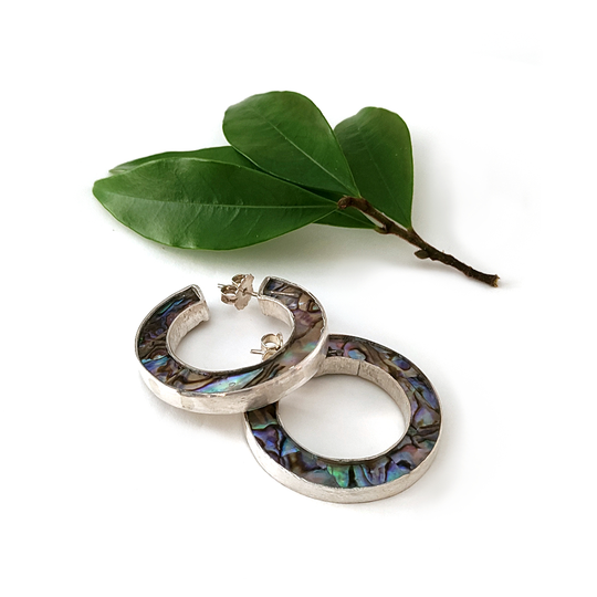 Paua Drama Earrings Medium Hoops