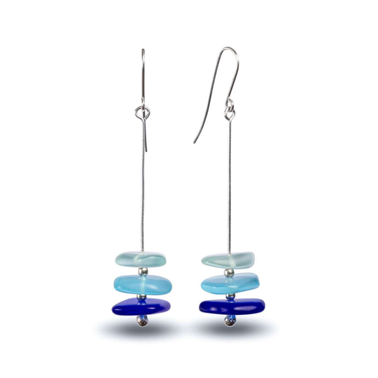 Glass Pancake Stack Earrings Blue