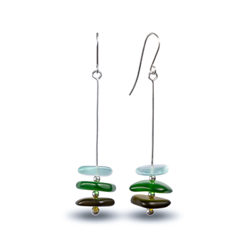 Glass Pancake Stack Earrings Green