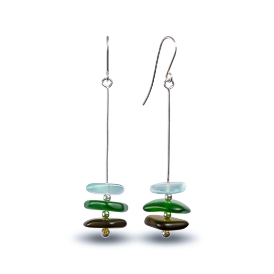 Glass Pancake Stack Earrings Green