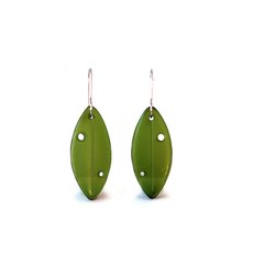 Glass Pohutukawa Leaf Earrings Green-jewellery-The Vault