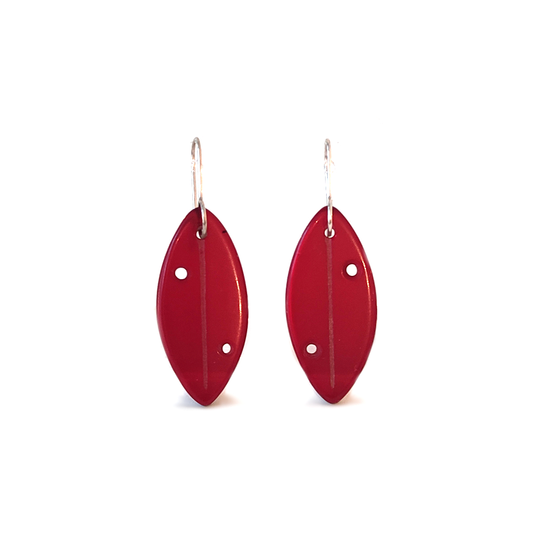 Glass Pohutukawa Leaf Earrings Red