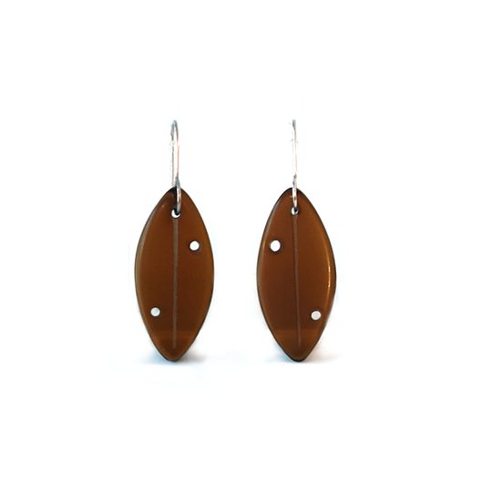 Glass Pohutukawa Leaf Earrings Brown