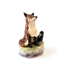 Fox with Raven Sculpture-artists-and-brands-The Vault
