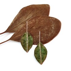 Leaf Earrings Copper Patina Tea Green-jewellery-The Vault