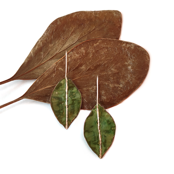 Leaf Earrings Copper Patina Tea Green