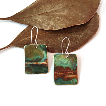Large Rectangle Earrings Brass Patina