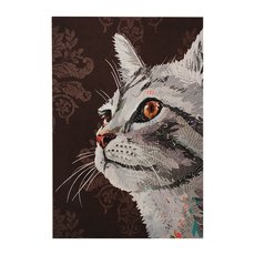 Grey Cat on Brown Background A4 Print-artists-and-brands-The Vault