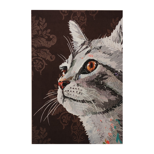 Grey Cat on Brown Background A4 Print