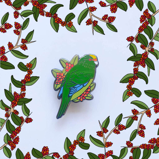 Kakariki Karaka Orange Fronted Parakeet Enamel Pin