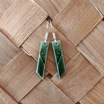 Green Te Koru Roa Earrings 