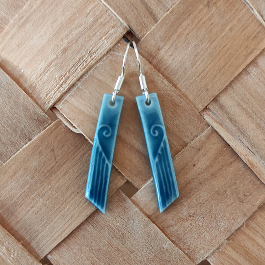 Blue Te Koru Roa Earrings