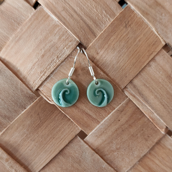 Green Round Koru Earrings 