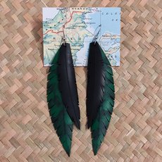 Green Double Feathers Earrings-jewellery-The Vault