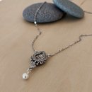 Ornate Teardrop Pendant with Freshwater Pearl