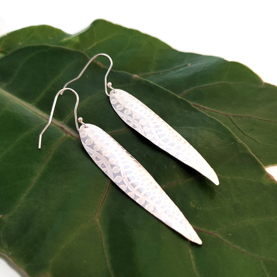 Long Texture Earrings Silver