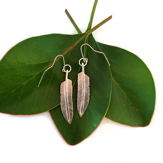 Seagull Feather Earrings Silver Large