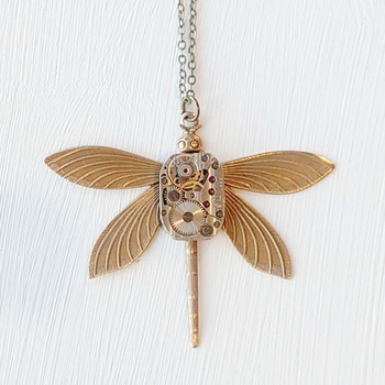 Victorian Dragonfly Pendant Brass