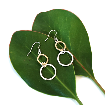 Brass Round and Silver Round Double Link Earrings