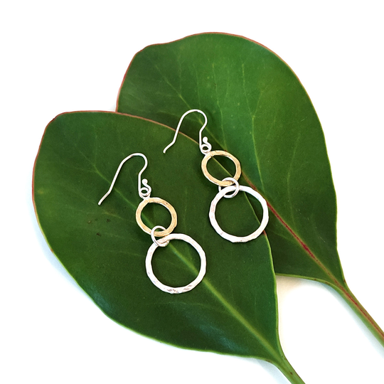 Brass Round and Silver Round Double Link Earrings