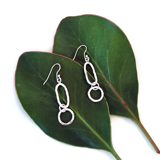 Silver Round and Oval Earrings