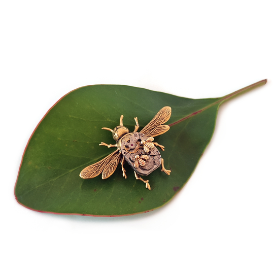 Large Gold Honey Bee Brooch with Tiny Gold Bee