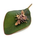 Large Gold Honey Bee Brooch with Tiny Gold Bee