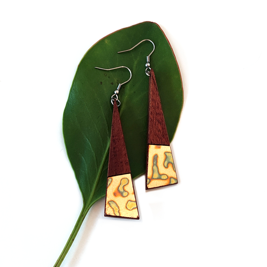 Long Drop Triangle Earrings Blue Variegated 