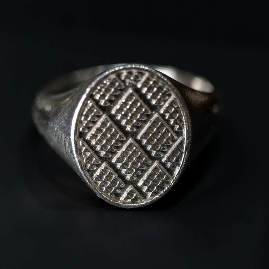 Silver Signet Ring Tukutukui Brushed Finish
