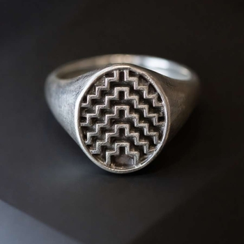 Silver Signet Ring Double Poutoma Brushed Finish-jewellery-The Vault