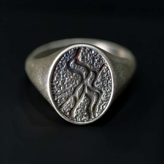 Silver Signet Ring Braided River Brushed Finish