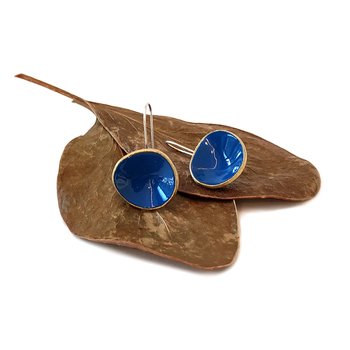 Large Rock Pool Earrings Brass Patina Blue-jewellery-The Vault