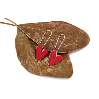 Heart Dangle Earrings Brass Patina Red-jewellery-The Vault