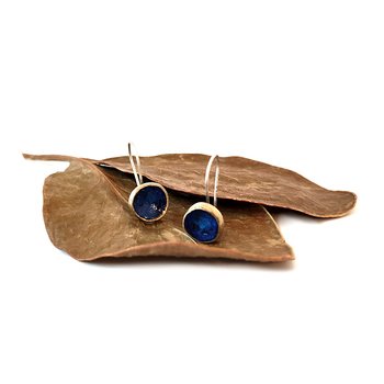 Rock Pool Earrings Brass Patina Blue-jewellery-The Vault