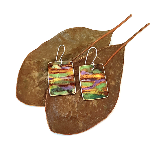 Large Rectangle Earrings Brass Patina