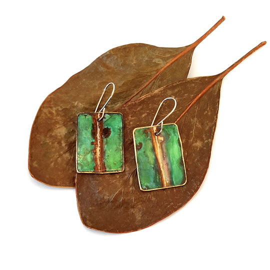 Large Rectangle Earrings Brass Patina