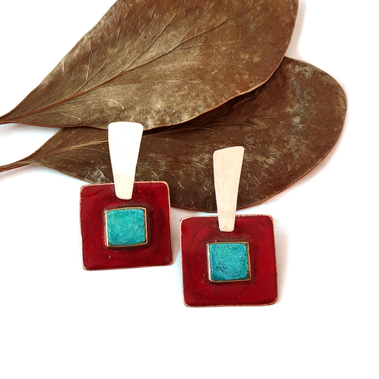 Double Square Earrings Brass Copper