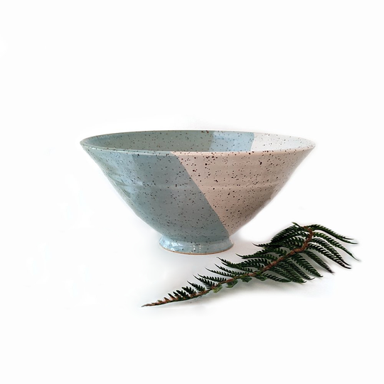 Blue and White Speckled Large Footed Bowl