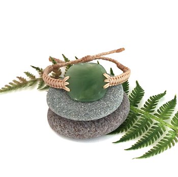 Pounamu Bracelet Freeform Adjustable Beige Cord-jewellery-The Vault