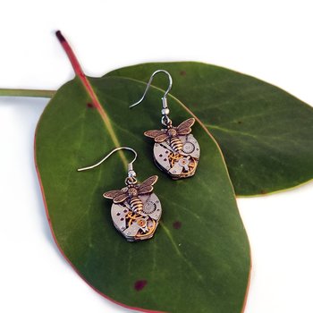 Steampunk Bee Earrings Brass Bee-jewellery-The Vault
