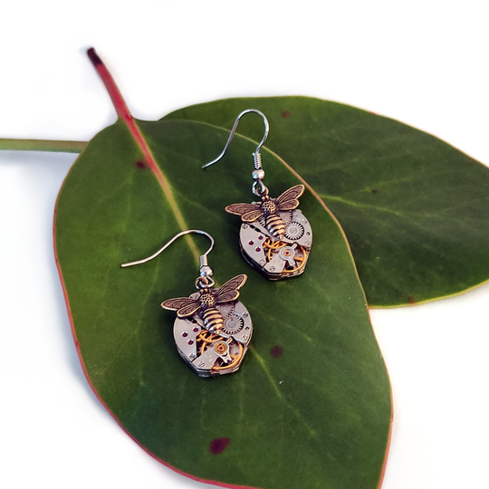 Steampunk Bee Earrings Brass Bee