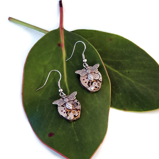 Steampunk Bee Earrings Silver Bee