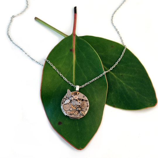 Steampunk Pendant Mixed Metal Bees