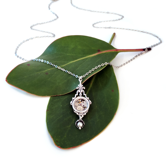Ornate Teardrop Pendant with Freshwater Pear Silver