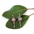 Ornate Teardrop Earrings with Freshwater Pearl Brass