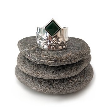 Square Facet Pounamu & Kowhai Cuff Ring-jewellery-The Vault
