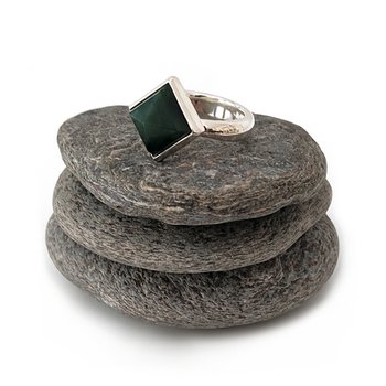 Square Facet Pounamu Ring Silver-jewellery-The Vault