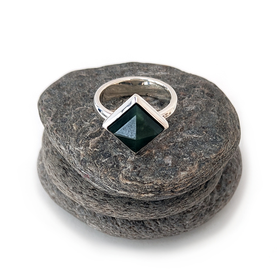 Square Facet Pounamu Ring Silver
